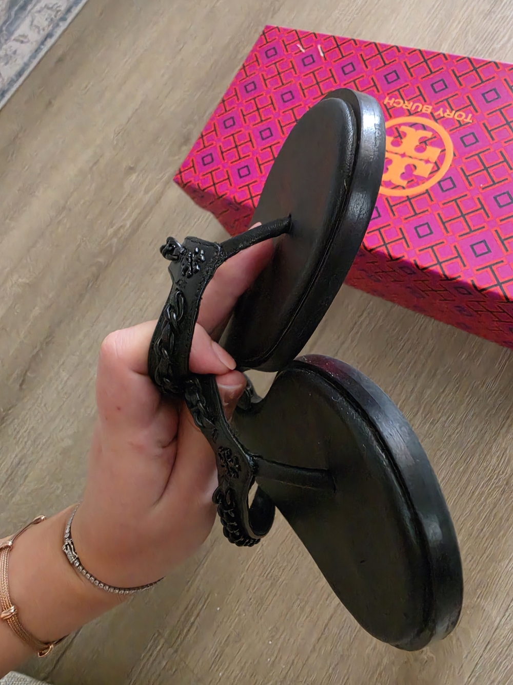 Tory Burch Black Braided Leather Flip Flop Sandals - Picture 3 of 9